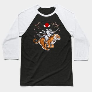 Japanese Cat Samurai Ninja Riding Tiger Baseball T-Shirt